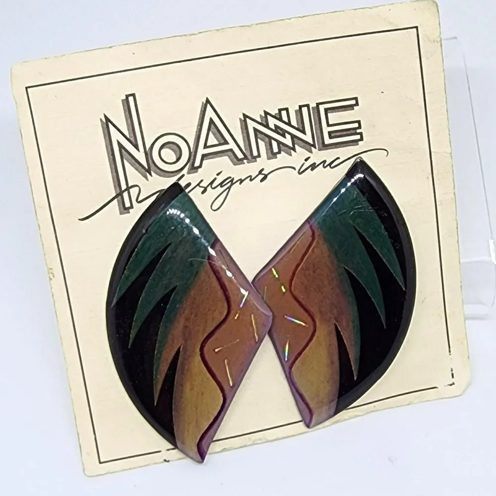 NOC RETRO 1980's NoAnne Boho Hippie Earth Tone Handmade Pierced Earrings